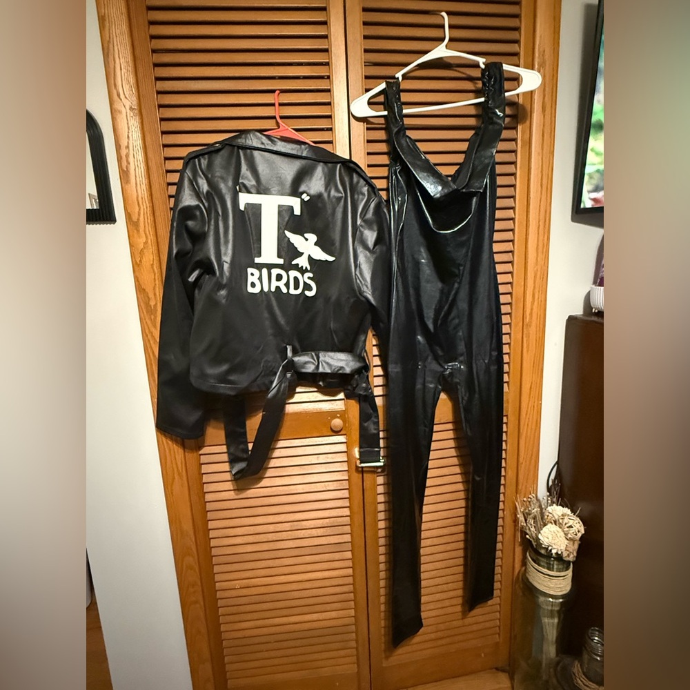 Grease Halloween costume Black Faux Leather Jacket and Jumpsuit Set